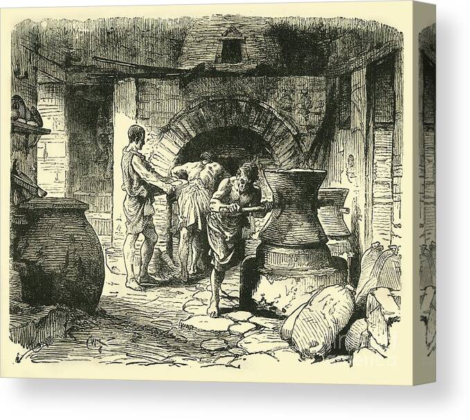 Engraving Canvas Print featuring the drawing A Roman Bakery by Print Collector