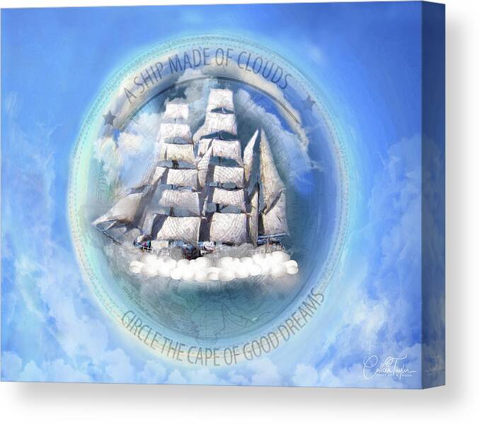 Clouds Canvas Print featuring the mixed media A Ship Made of Clouds by Colleen Taylor