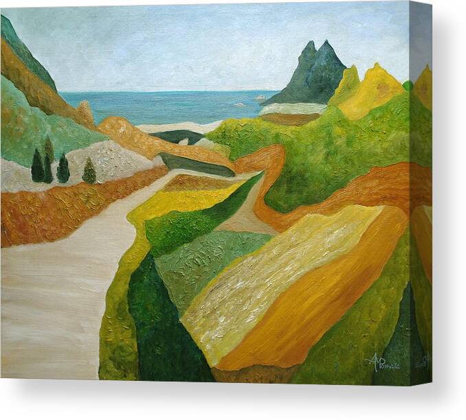 Seascape Canvas Print featuring the painting A Walk Down To The Sea by Angeles M Pomata