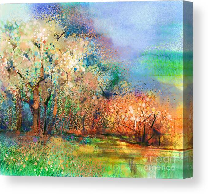 Color Canvas Print featuring the digital art Abstract Colorful Landscape Painting by Pluie r