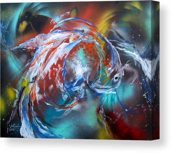 Fish Canvas Print featuring the painting Abstract White Tri Fantail Goldfish by J Vincent Scarpace