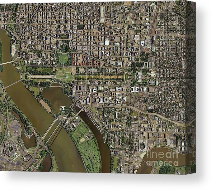 Outdoors Canvas Print featuring the photograph Aerial View Of Washington Dc, Usa by Satellite Earth Art