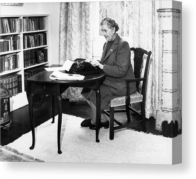 People Canvas Print featuring the photograph Agatha Christie Typing At Home by Bettmann