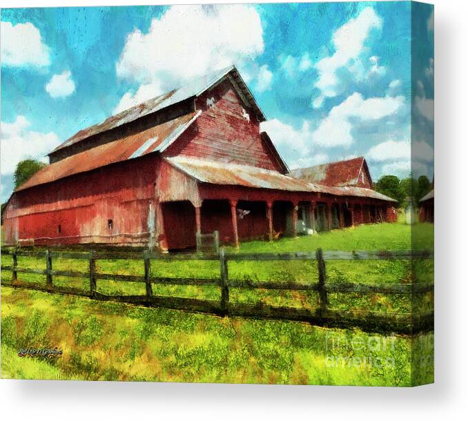  Canvas Print featuring the digital art Along the Rural Road Old Barn in Tennessee III by Rhonda Strickland