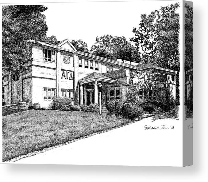 Alpha Gamma Delta Canvas Print featuring the drawing Alpha Gamma Delta Sorority House, Purdue University, West Lafayette, Indiana by Stephanie Huber