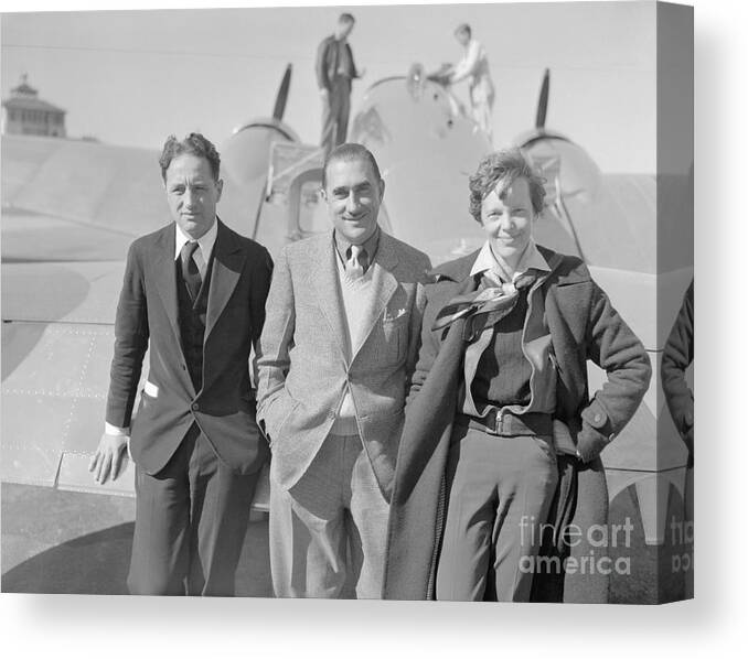People Canvas Print featuring the photograph Amelia Earhart, Harry Manning, And Paul by Bettmann