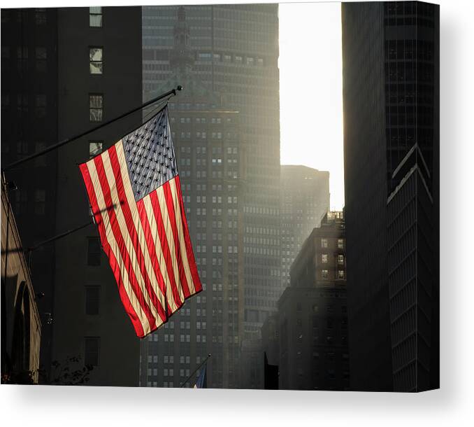 Shadow Canvas Print featuring the photograph American Flag In New York City by John Manno
