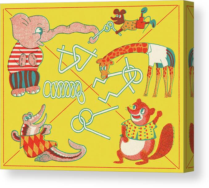Alligator Canvas Print featuring the drawing Animals and Metal Puzzles by CSA Images