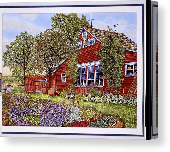 Antique Shop With Flowers And Garden In Front Of It Canvas Print featuring the painting Antique Shop by Thelma Winter