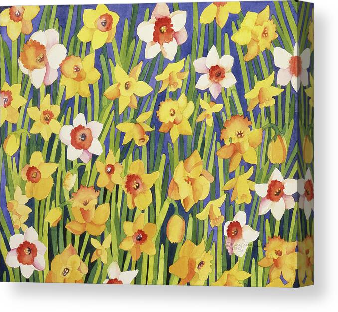 Yellow And White Daffodils Canvas Print featuring the painting Aspen Garden by Mary Russel