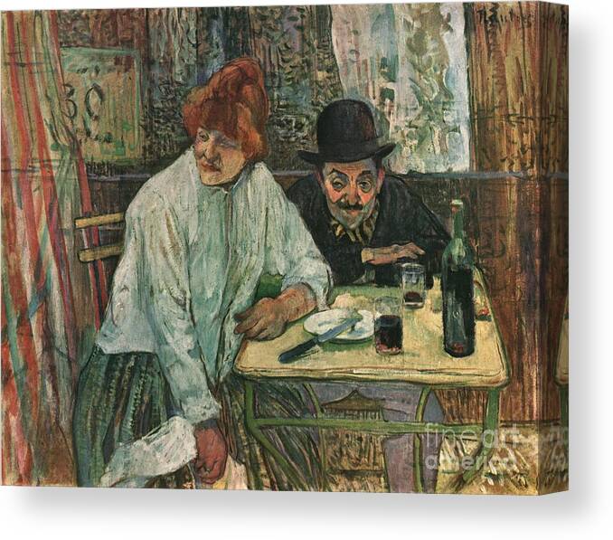 Oil Painting Canvas Print featuring the drawing At The Café La Mie by Print Collector