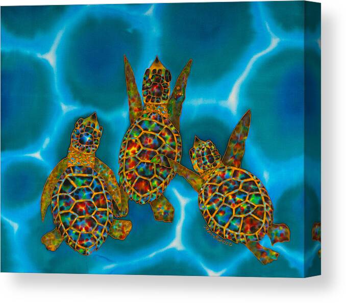 Sea Turtle Canvas Print featuring the painting Baby turtles by Daniel Jean-Baptiste