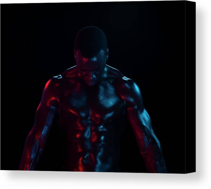 Toughness Canvas Print featuring the photograph Bare Chested Athlete, Arms Extended by Jonathan Knowles