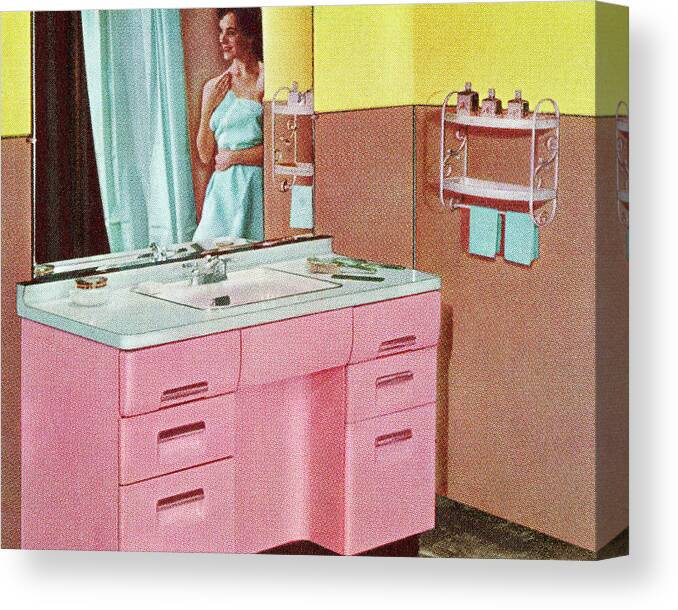 Bathroom Canvas Print featuring the drawing Bathroom Sink and Mirror by CSA Images Bathroom Canvas Print featuring the drawing Bathroom Sink and Mirror by CSA Images