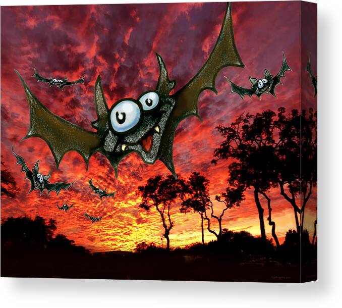 Bat Canvas Print featuring the digital art Bats at Sunset by Kevin Middleton