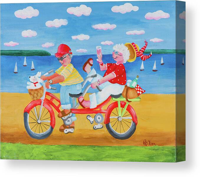 Beach Bike For Two Canvas Print featuring the painting Beach Bike For Two by Pat Olson Fine Art And Whimsy