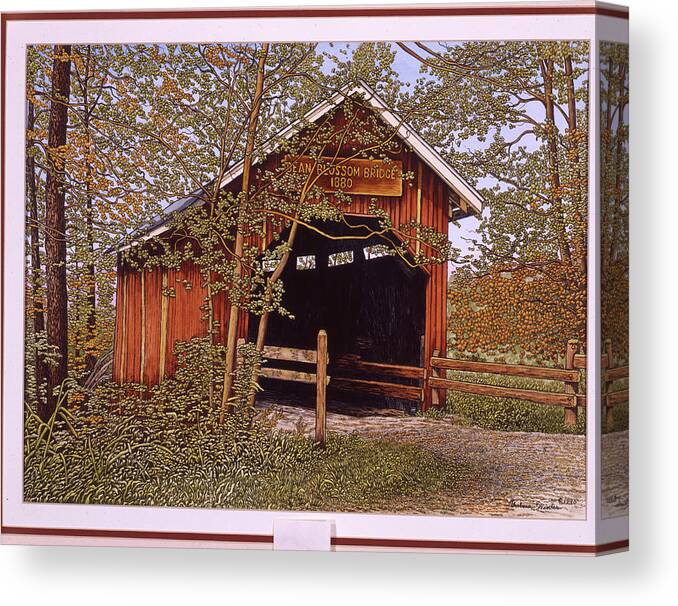 Covered Bridge Canvas Print featuring the painting Bean Blossom Bridge by Thelma Winter