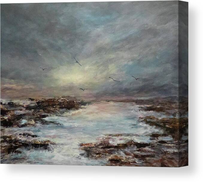 Acrylic Canvas Print featuring the painting Beavertail State Park at sunset by Michele A Loftus