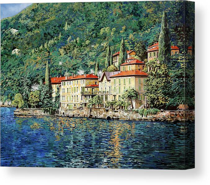 Landscape Canvas Print featuring the painting Bellano on Lake Como by Guido Borelli