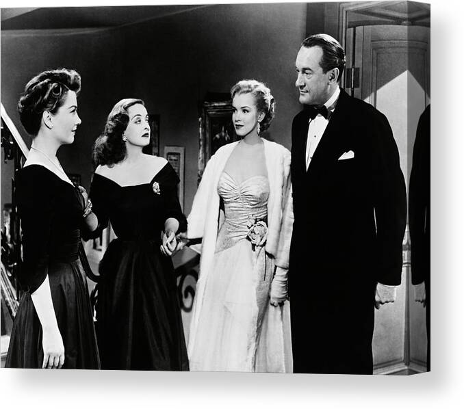 Anne Baxter Canvas Print featuring the photograph BETTE DAVIS , GEORGE SANDERS , MARILYN MONROE and ANNE BAXTER in ALL ABOUT EVE -1950-. by Album