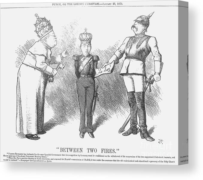 Crown Canvas Print featuring the drawing Between Two Fires, 1875. Artist Joseph by Print Collector