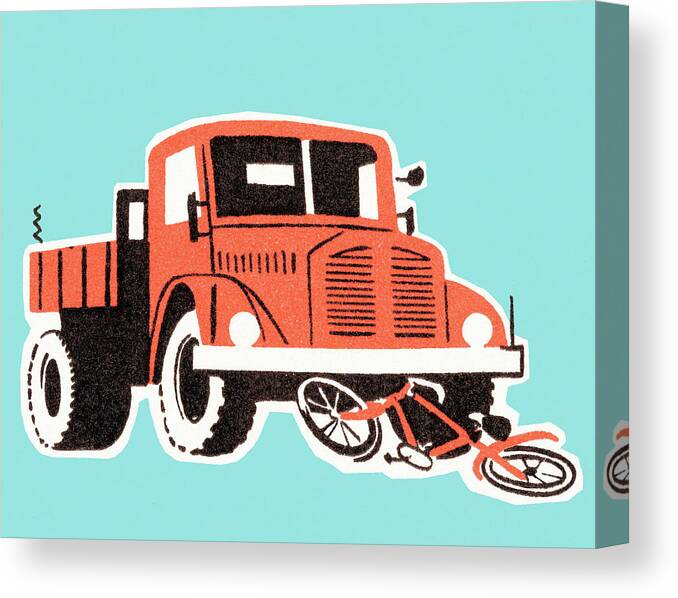 Accident Canvas Print featuring the drawing Bicycle hit by a truck by CSA Images