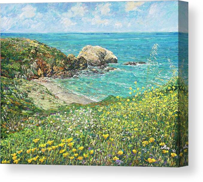 Seascape Canvas Print featuring the painting Bird Rock Marin Headlands by Tom Pittard