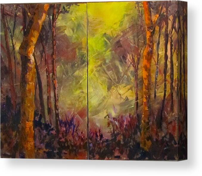 Diptych Canvas Print featuring the painting Black Bird Forest by Barbara O'Toole