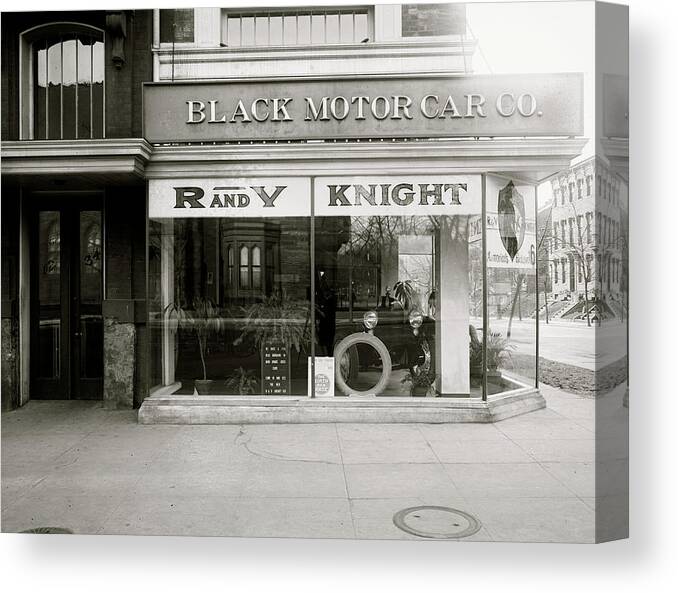 Automobiles Canvas Print featuring the painting Black Motor Car Dealership by Unknown