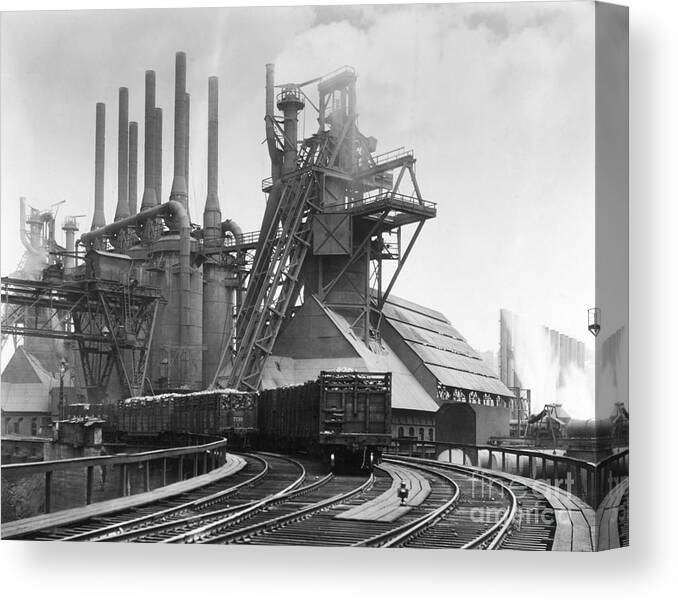 Furnace Canvas Print featuring the photograph Blast Furnace Of The Carnegie Steel Corp by Bettmann