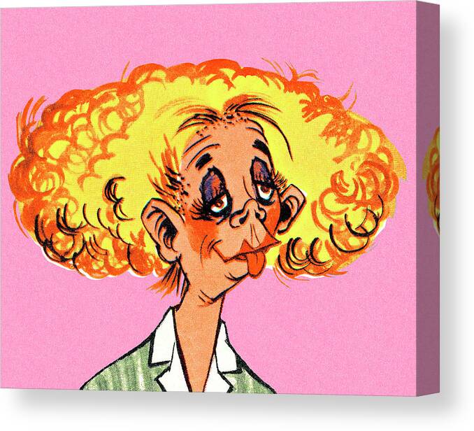 Adult Canvas Print featuring the drawing Blond Woman with Curly Hair by CSA Images