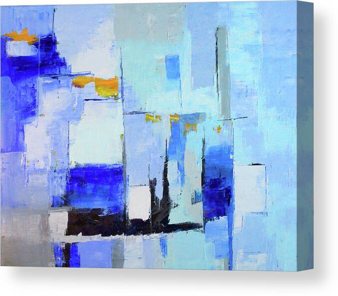 Large Blue Abstract Painting Canvas Print featuring the painting Blue Note One by Nancy Merkle