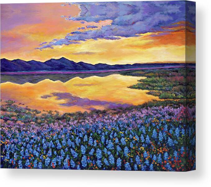 Southwestern Landscape Canvas Print featuring the painting Bluebonnet Rhapsody by Johnathan Harris