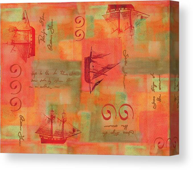 Ships Stamped On Multi Blocks Canvas Print featuring the painting Boundary by Maria Trad