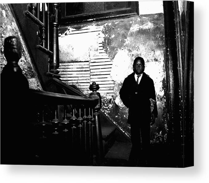 Apartment Canvas Print featuring the photograph Boy In Hallway by Robert Natkin
