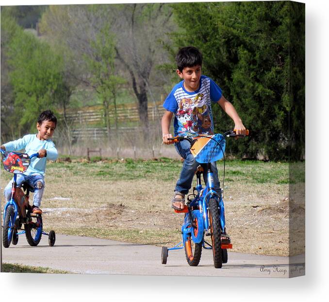 Bicycle Canvas Print featuring the photograph Boys on Bikes by Amy Hosp
