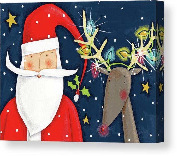 Animals Canvas Print featuring the painting Bright Christmas Santa Blue by Anne Tavoletti