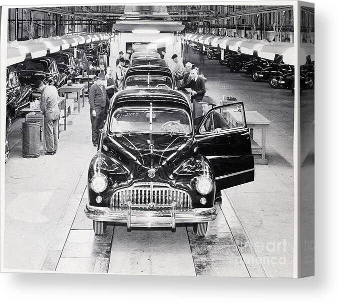 Working Canvas Print featuring the photograph Buick Assembly Line by Bettmann