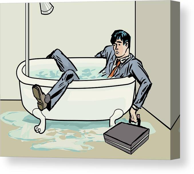 Adult Canvas Print featuring the drawing Businessman Soaked in a Tub by CSA Images