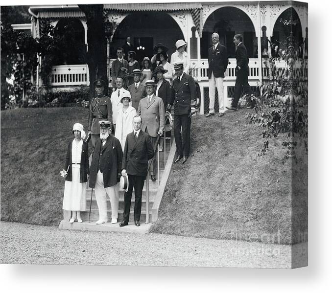 People Canvas Print featuring the photograph Calvin Coolidge With Wife And Others by Bettmann