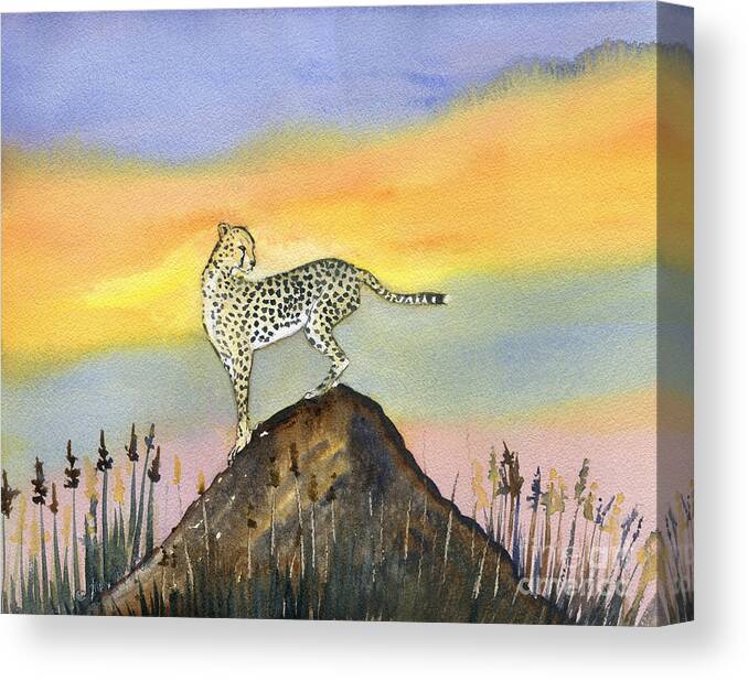 Cheetah In Sunset Canvas Print featuring the painting Cheetah in Sunset by Melly Terpening
