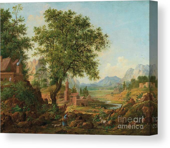 Oil Painting Canvas Print featuring the drawing Chinese Landscape With Staffage by Heritage Images