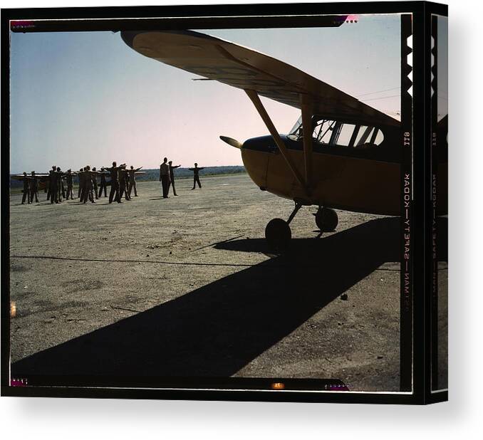 Cap Canvas Print featuring the painting Civil Air Patrol Base Morning Exercise by Collier, John