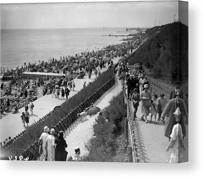 Crowd Canvas Print featuring the photograph Clacton Beach by Fox Photos