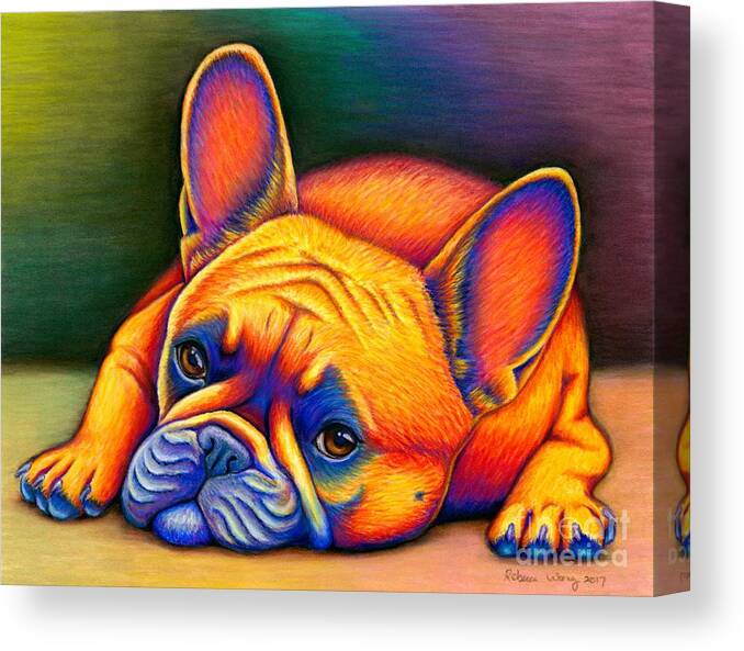 French Bulldog Canvas Print featuring the drawing Daydreamer - Colorful French Bulldog by Rebecca Wang