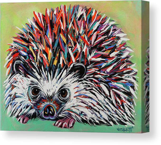 Animals Nature Canvas Print featuring the painting Colorful Hedgehog I by Carolee Vitaletti
