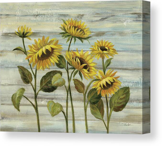 Brown Canvas Print featuring the painting Cottage Sunflowers by Silvia Vassileva