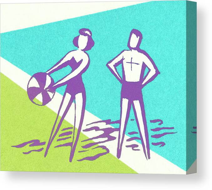 Abstract Canvas Print featuring the drawing Couple With Beach Ball by CSA Images
