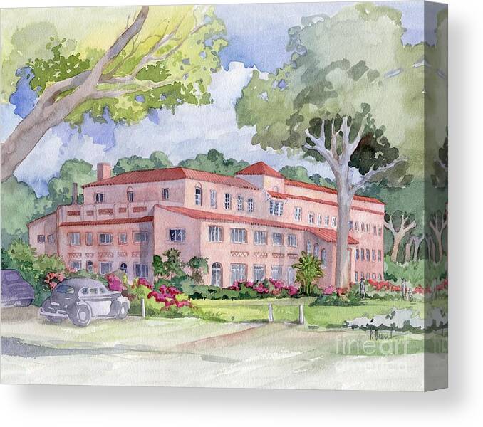 Watercolor Canvas Print featuring the painting Cove Hotel from the Lawn by Paul Brent