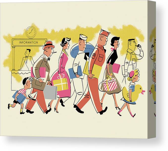 Adult Canvas Print featuring the drawing Crowd of People Walking by CSA Images
